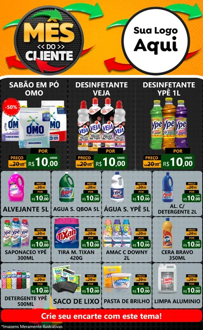 Modelo de Encarte para Encarte Grande com o tema Mês do Cliente para Produtos de Limpeza