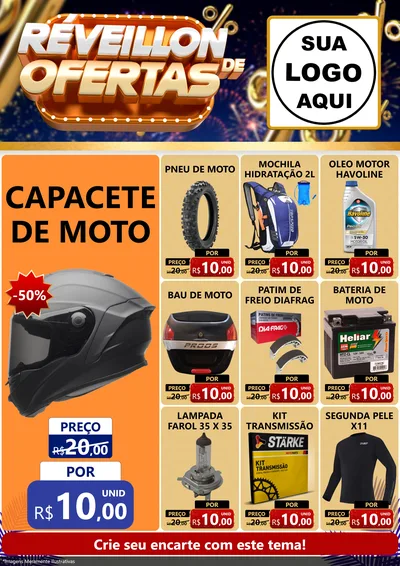Modelo de Encarte para Encarte A4 Vertical com o tema Réveillon de Ofertas para Moto peças