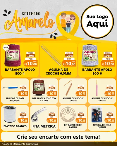 Modelo de Rede Social para Feed Instagram com o tema Setembro Amarelo para Armarinho e Aviamentos