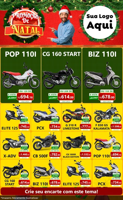 Modelo de Encarte para Encarte Grande com o tema Promoção de Natal para Concessionaria de Motos