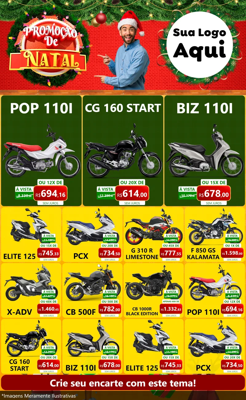 Modelo de Encarte para Encarte Grande com o tema Promoção de Natal para Concessionaria de Motos