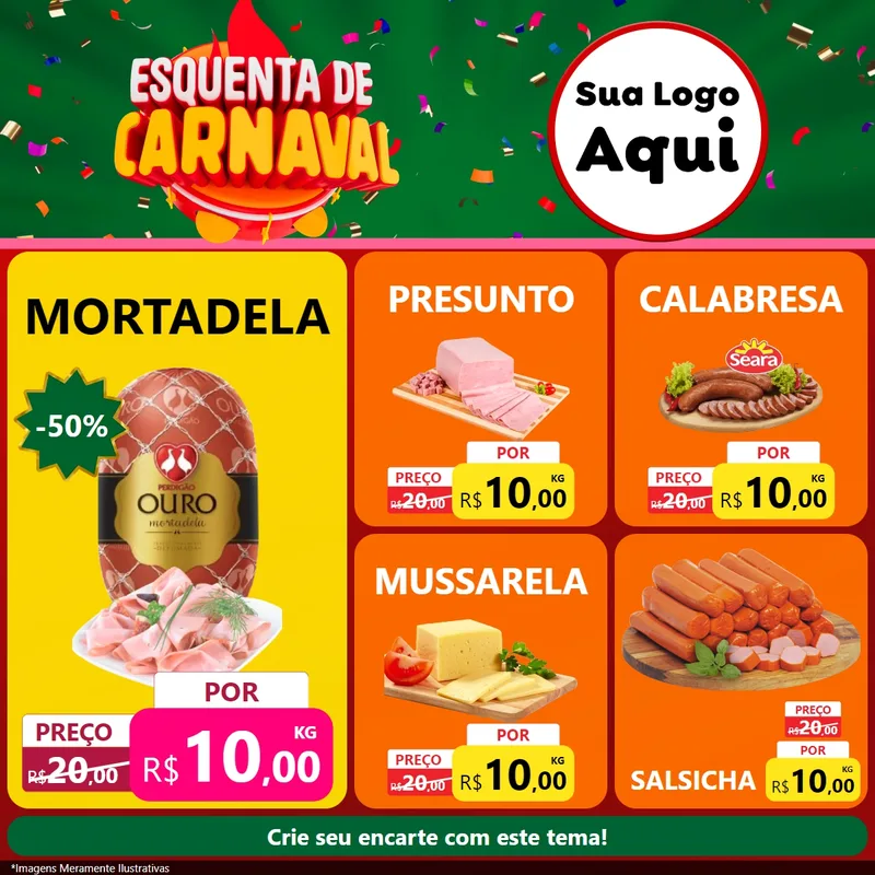 Modelo de Rede Social para Feed Facebook com o tema Esquenta de Carnaval para Frios e Laticínios