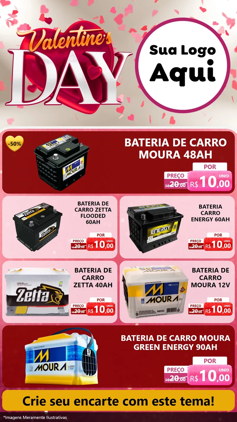 Modelo de TV para TV Vertical com o tema Valentine's Day para Baterias Elétricas