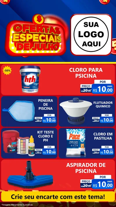 Modelo de TV para TV Vertical com o tema Ofertas Especiais de Julho para Produtos para Piscina