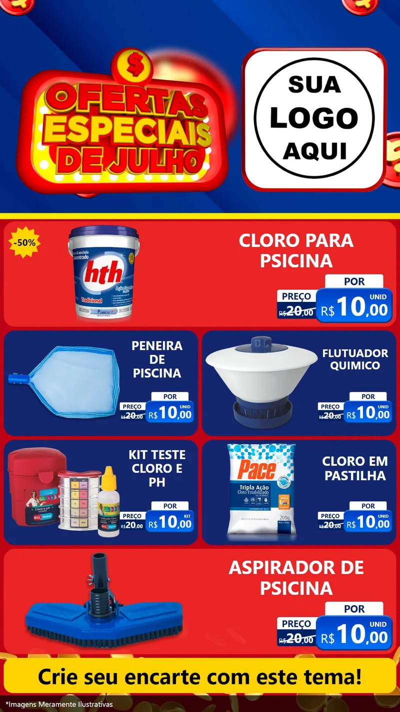 Modelo de TV para TV Vertical com o tema Ofertas Especiais de Julho para Produtos para Piscina