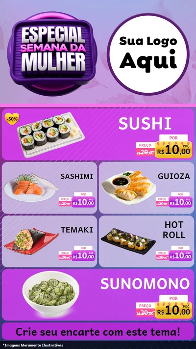 Modelo de TV para TV Vertical com o tema Especial Semana da Mulher para Comida japonesa