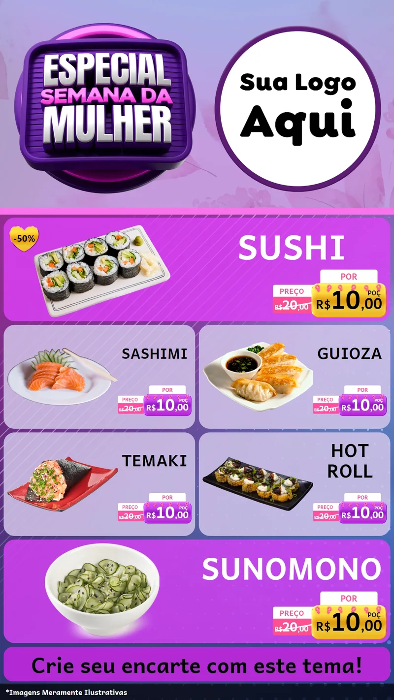 Modelo de TV para TV Vertical com o tema Especial Semana da Mulher para Comida japonesa