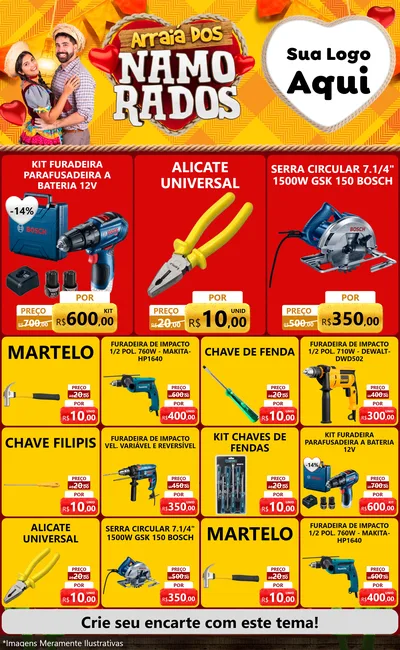 Modelo de Encarte para Encarte Grande com o tema Arraiá dos Namorados para Maquinas e Ferramentas
