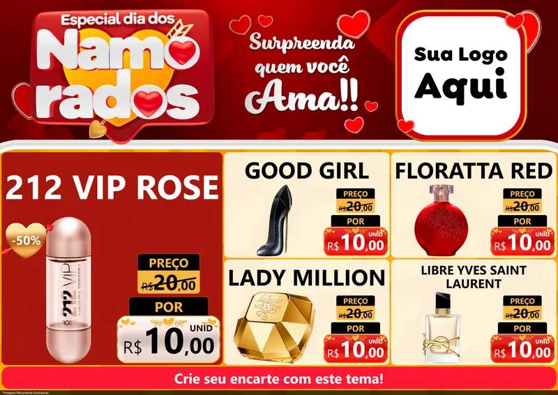 Modelo de Encarte para Encarte A4 Horizontal com o tema Especial Dia dos Namorados para Perfumes