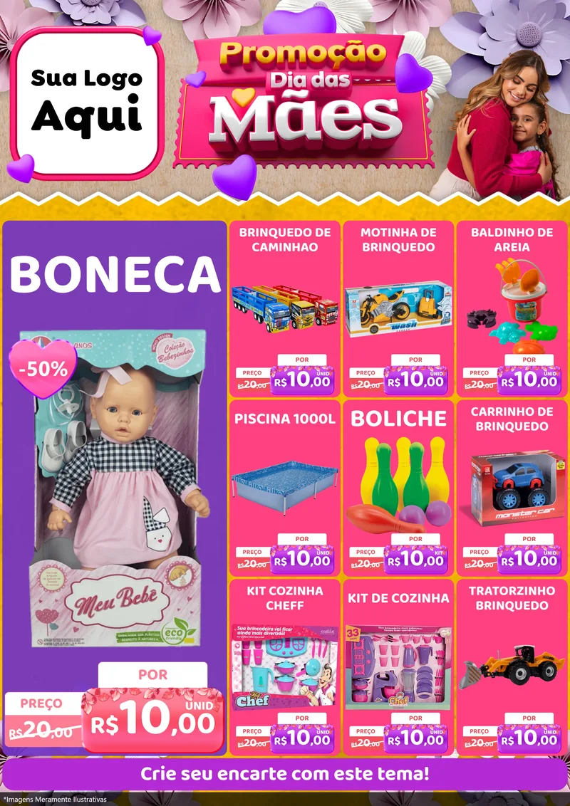 Modelo de Encarte para Encarte A4 Vertical com o tema Promoção Dia das Mães para Brinquedos