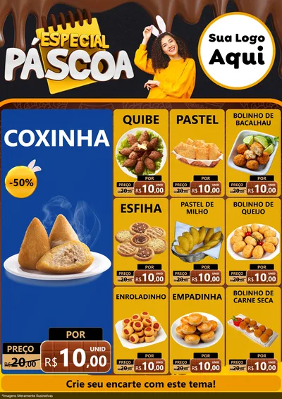Modelo de Encarte para Encarte A4 Vertical com o tema Especial Páscoa para Salgadaria
