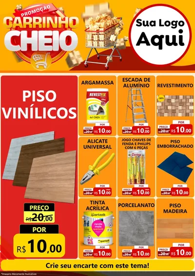 Modelo de Encarte para Encarte A4 Vertical com o tema Promoção carrinho cheio para Material para Construção