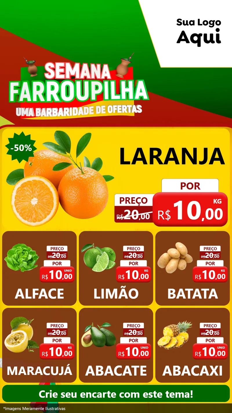 Modelo de Rede Social para Stories com o tema Semana Farroupilha - Uma Barbaridade de Ofertas para Hortifrúti