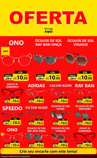 Modelo de Encarte para Encarte Grande com o tema OFERTA - Vermelho Cartaz para Óticas