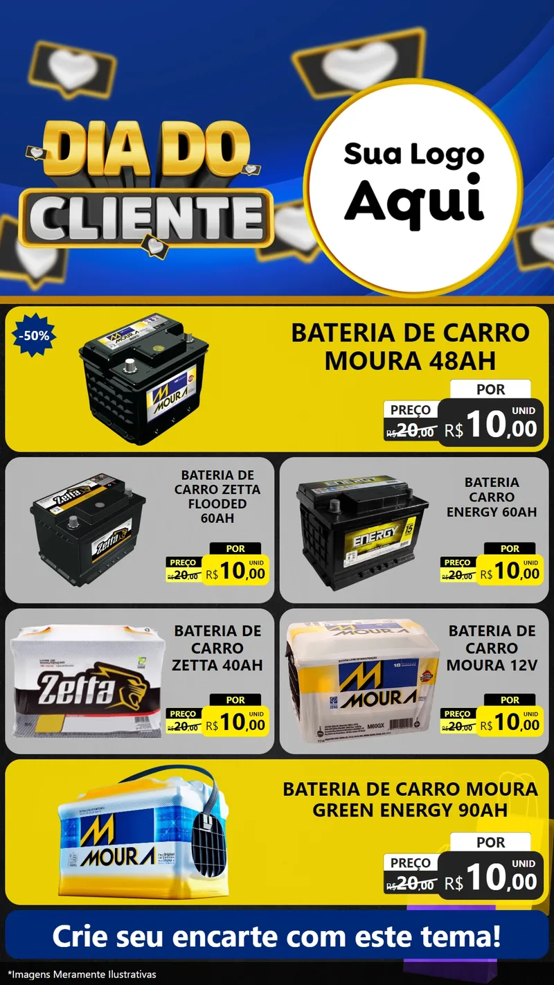 Modelo de TV para TV Vertical com o tema Dia Do Cliente para Baterias Elétricas