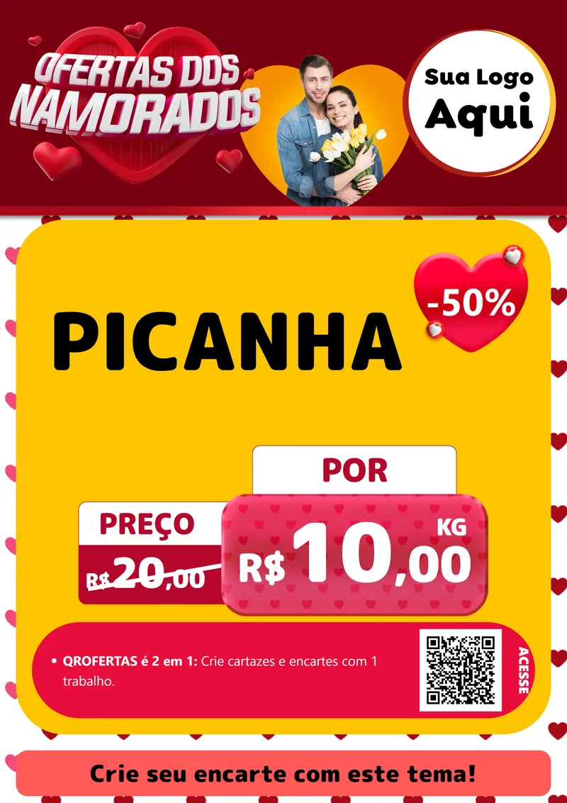 Modelo de Cartaz para Cartaz A4 Vertical com o tema Ofertas Dos Namorados para Açougue