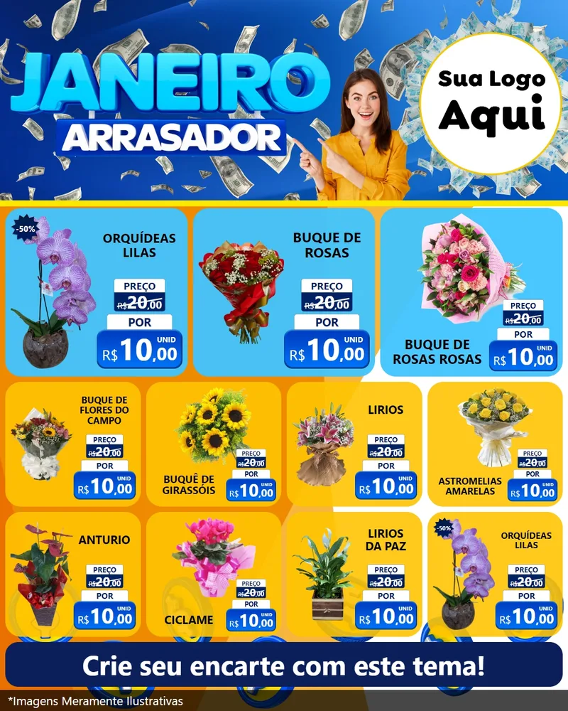 Modelo de Rede Social para Feed Instagram com o tema Janeiro Arrasador para Floricultura e jardim