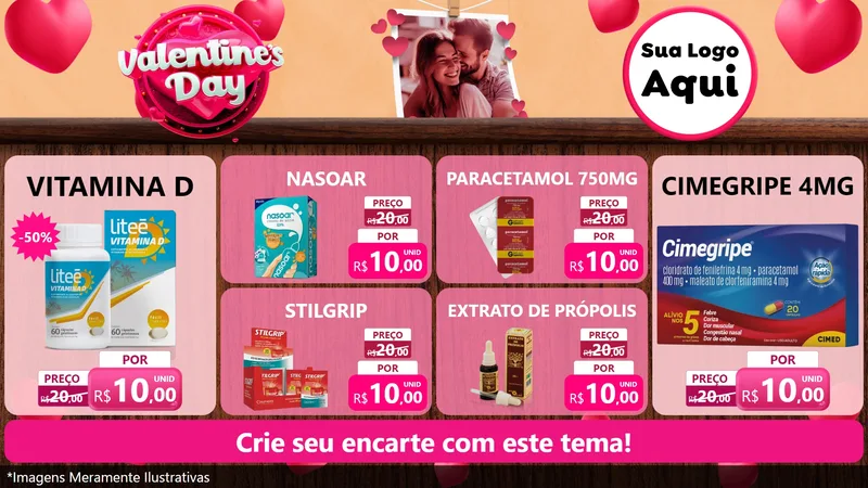 Modelo de TV para TV Horizontal com o tema Valentine's Day para Farmácia