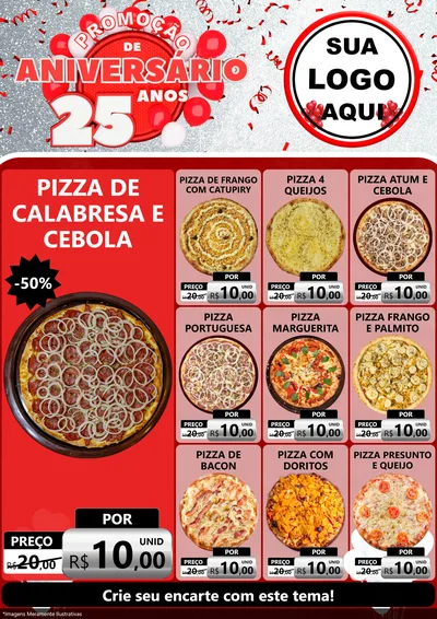 Modelo de Encarte para Encarte A4 Vertical com o tema Promoção de Aniversário - 25Anos para Pizzaria