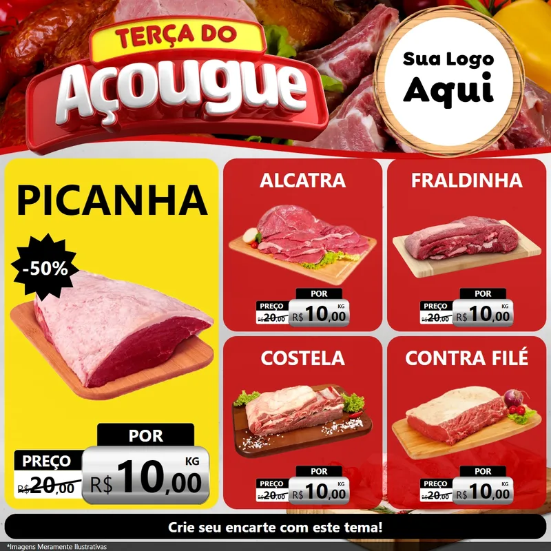 Modelo de Rede Social para Feed Facebook com o tema Terça do Açougue para Açougue