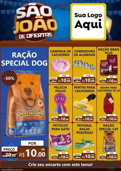 Modelo de Encarte para Encarte A4 Vertical com o tema São João Ofertas Imbatíveis! - Junina para Pet Shop