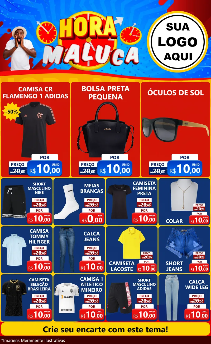 Modelo de Encarte para Encarte Grande com o tema Hora Maluca para Roupas e acessórios