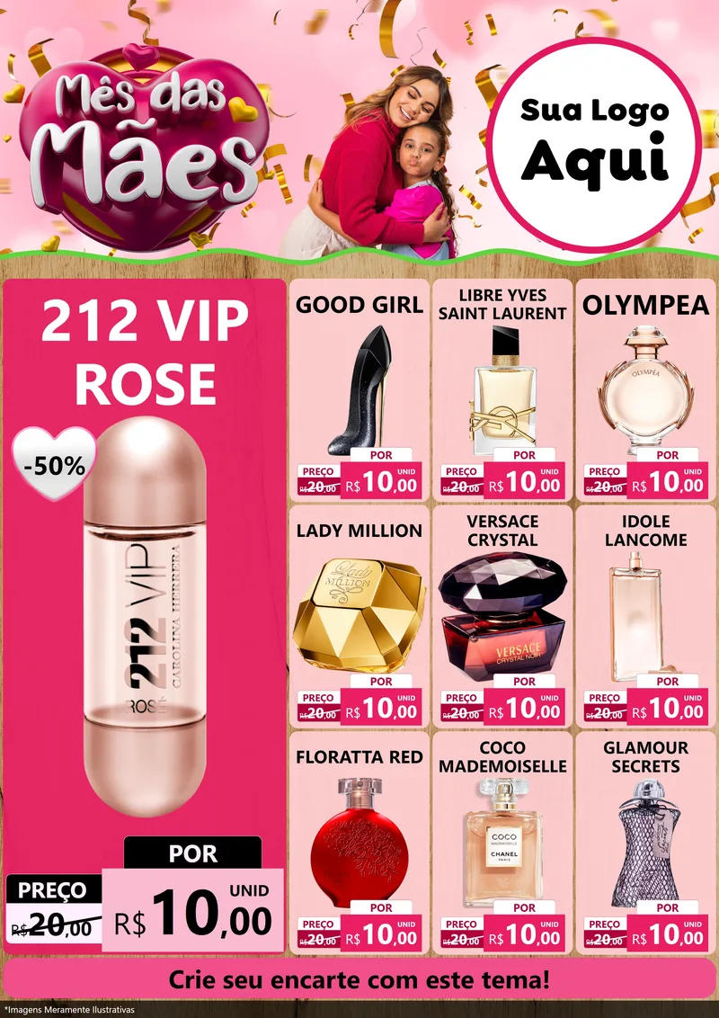 Modelo de Encarte para Encarte A4 Vertical com o tema Mês das Mães para Perfumes