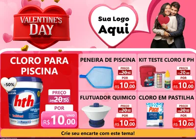 Modelo de Encarte para Encarte A4 Horizontal com o tema Valentine's Day para Produtos para Piscina