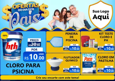Modelo de Encarte para Encarte A4 Horizontal com o tema Ofertas do Dia dos Pais para Produtos para Piscina