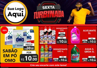 Modelo de Encarte para Encarte A4 Horizontal com o tema Sexta Turbinada para Produtos de Limpeza