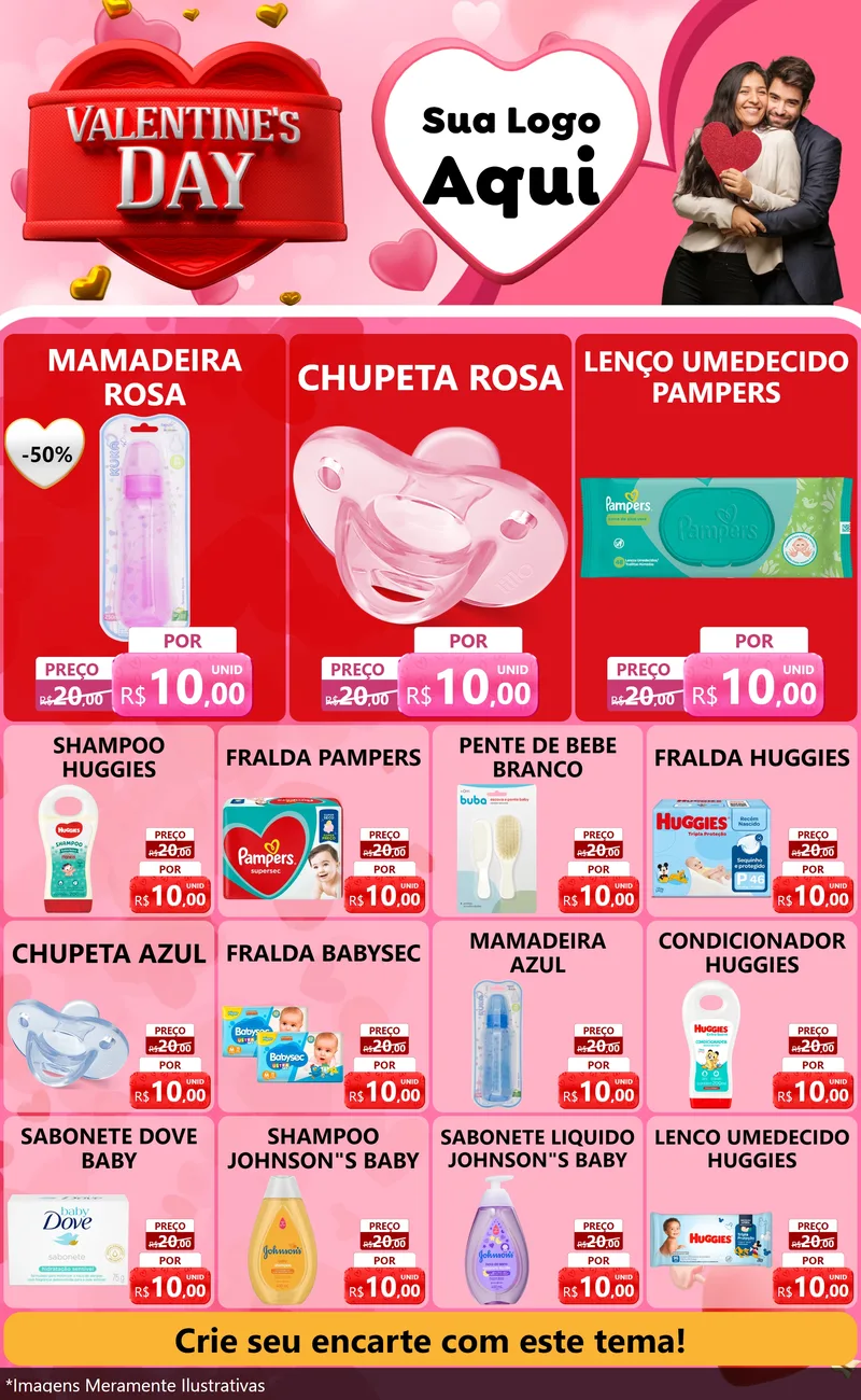 Modelo de Encarte para Encarte Grande com o tema Valentine's Day para Bebês