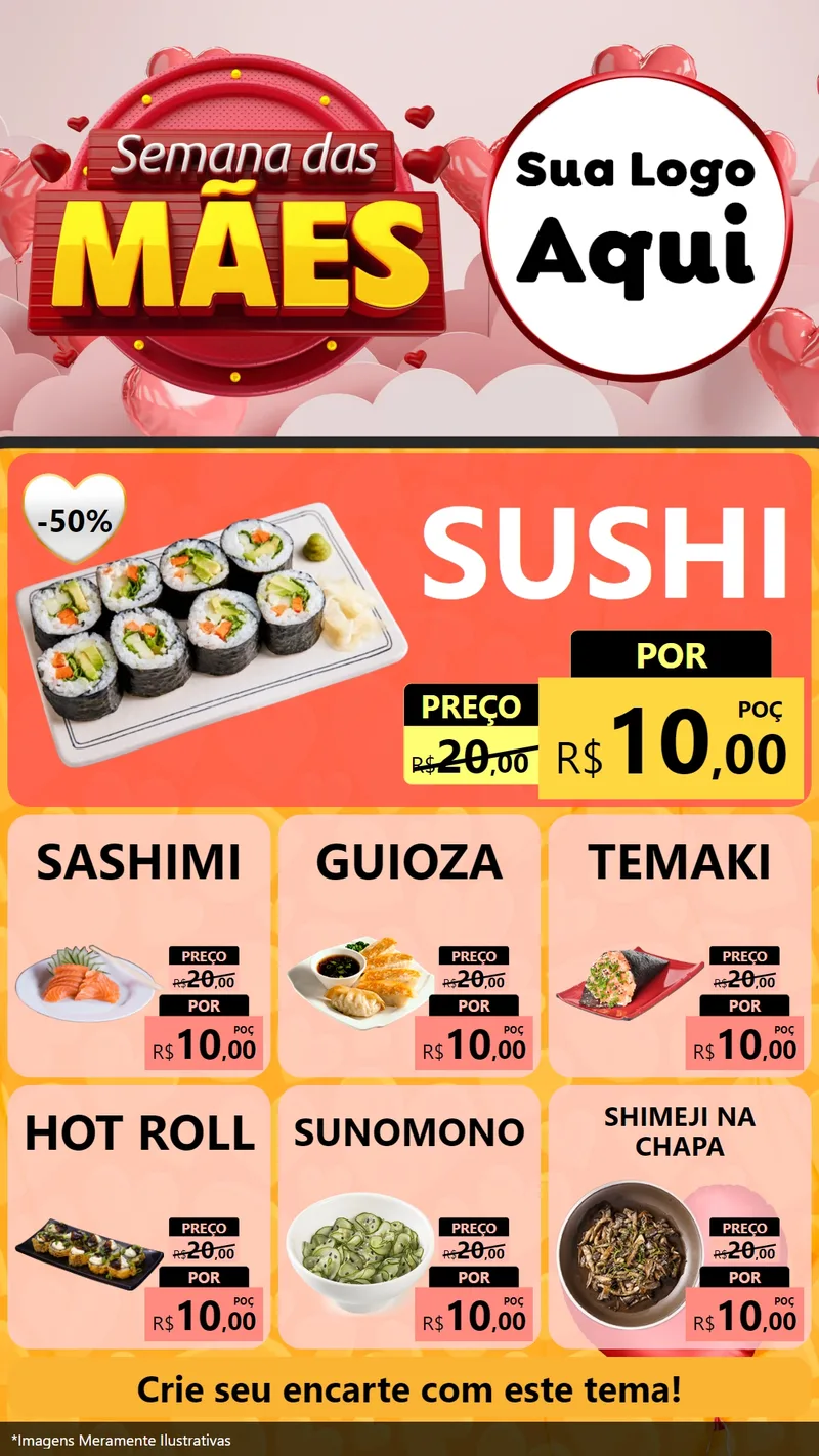 Modelo de Rede Social para Stories com o tema Semana das Mães para Comida japonesa