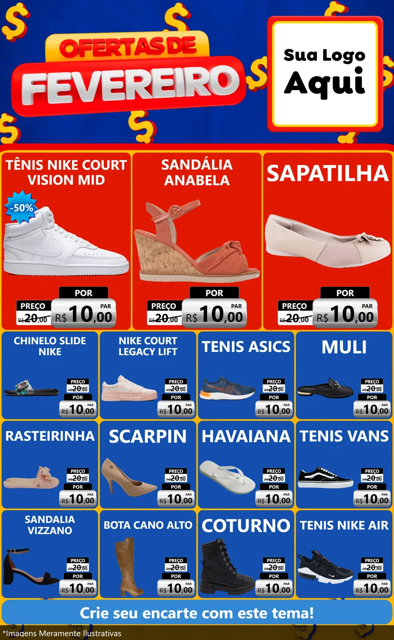 Modelo de Encarte para Encarte Grande com o tema Ofertas de Fevereiro para Calçados
