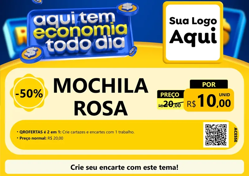 Modelo de Cartaz para Cartaz A4 Horizontal com o tema Aqui Tem Economia Todo Dia para Papelaria