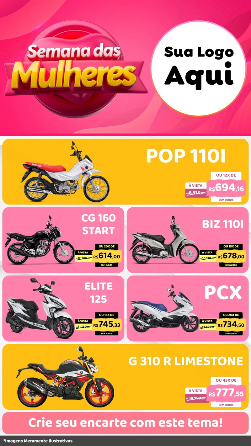 Modelo de TV para TV Vertical com o tema Semana das Mulheres para Concessionaria de Motos