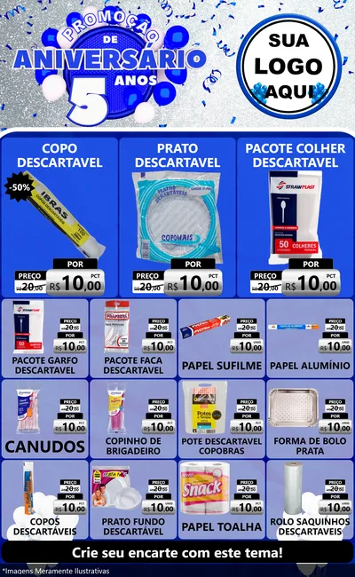 Modelo de Encarte para Encarte Grande com o tema Promoção de Aniversário - 5 Anos para Embalagens