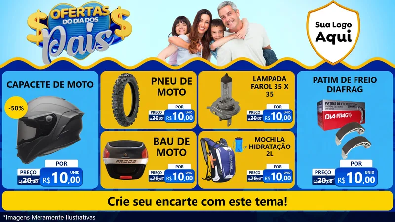 Modelo de TV para TV Horizontal com o tema Ofertas do Dia dos Pais para Moto peças