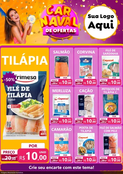 Modelo de Encarte para Encarte A4 Vertical com o tema Carnaval de Ofertas para Peixaria