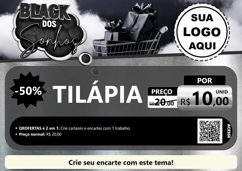 Modelo de Cartaz para Cartaz A4 Horizontal com o tema Black dos Sonhos para Peixaria