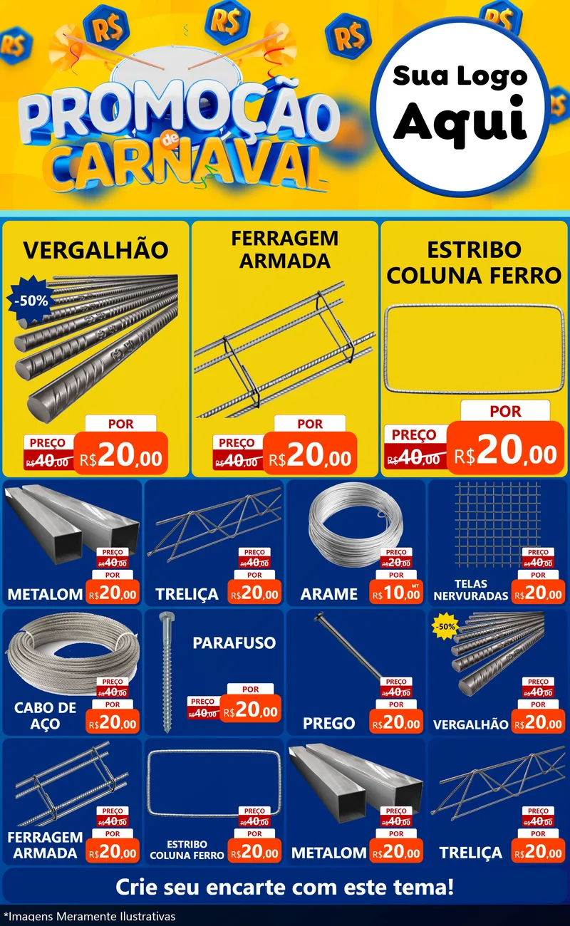 Modelo de Encarte para Encarte Grande com o tema Promoção de Carnaval para Ferragens