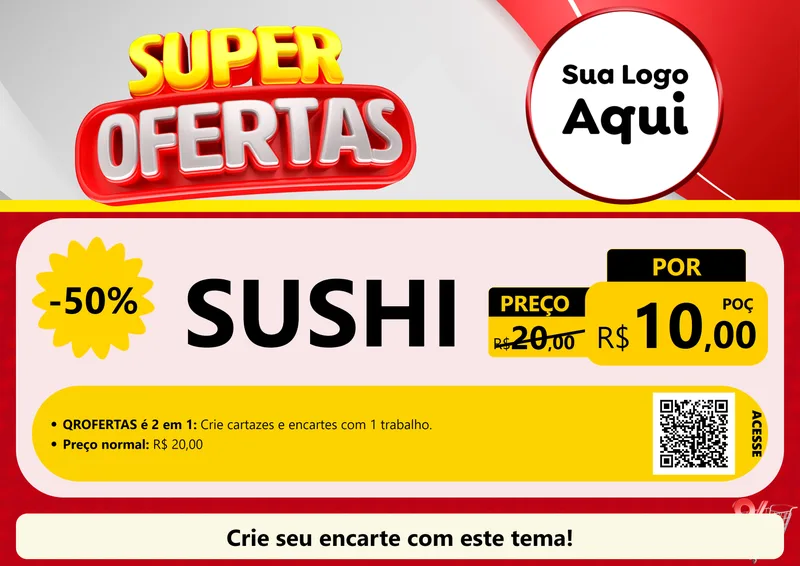 Modelo de Cartaz para Cartaz A4 Horizontal com o tema Super Ofertas para Comida japonesa