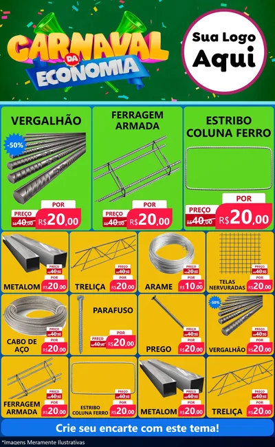 Modelo de Encarte para Encarte Grande com o tema Carnaval da Economia para Ferragens