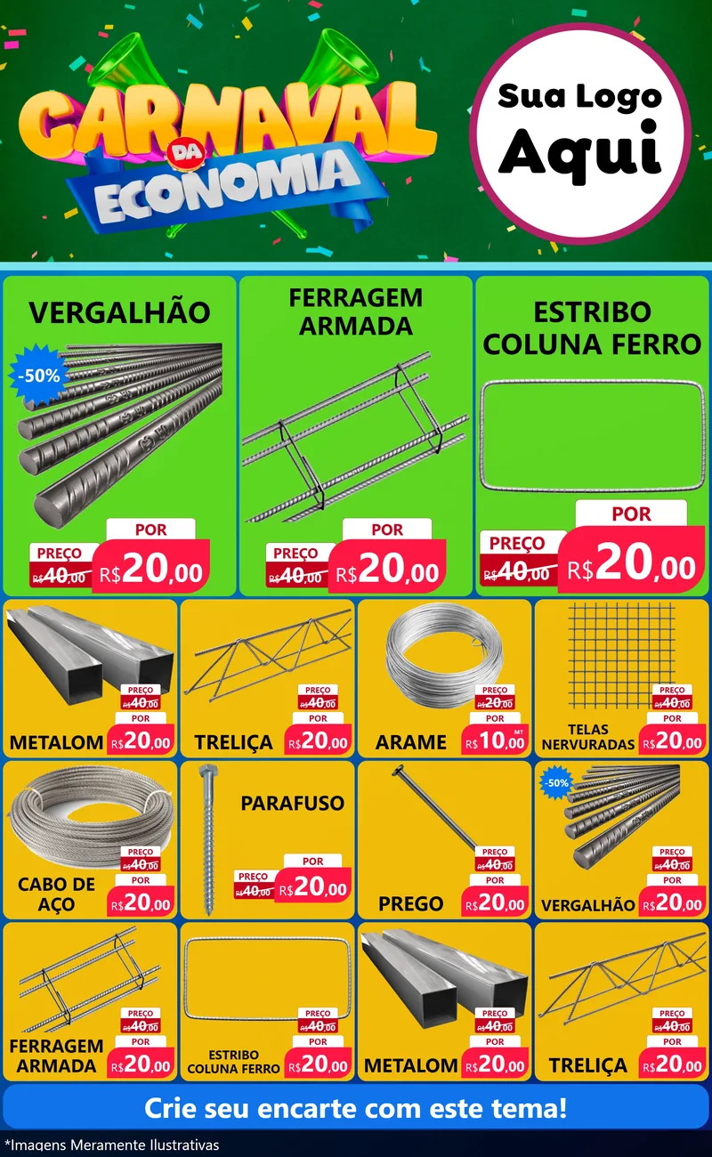 Modelo de Encarte para Encarte Grande com o tema Carnaval da Economia para Ferragens