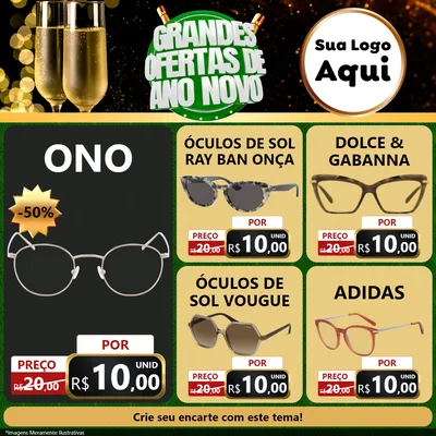 Modelo de Rede Social para Feed Facebook com o tema Grandes Ofertas de Ano Novo para Óticas
