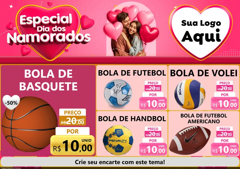 Modelo de Encarte para Encarte A4 Horizontal com o tema Especial Dia dos Namorados para Artigos Esportivos