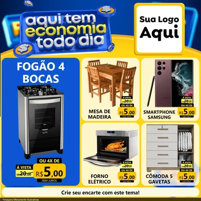 Modelo de Rede Social para Feed Facebook com o tema Aqui Tem Economia Todo Dia para Móveis e Eletro