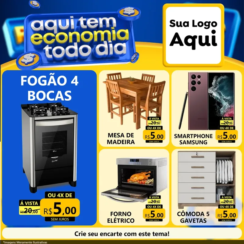Modelo de Rede Social para Feed Facebook com o tema Aqui Tem Economia Todo Dia para Móveis e Eletro