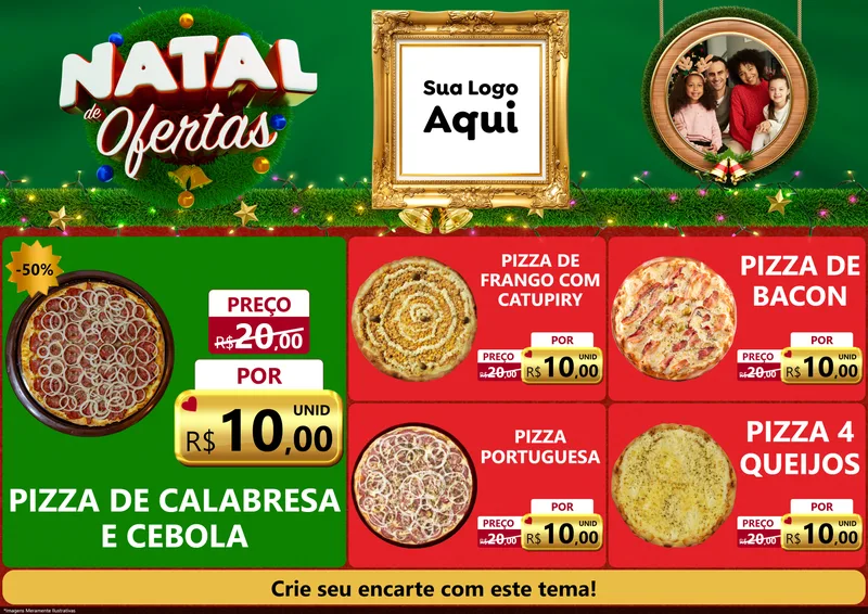 Modelo de Encarte para Encarte A4 Horizontal com o tema Natal de Ofertas para Pizzaria
