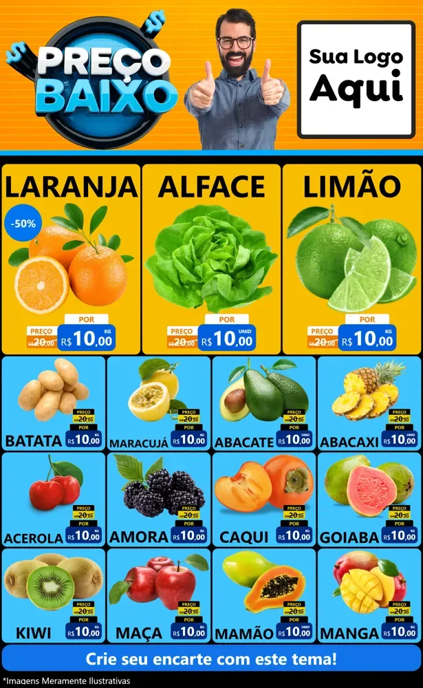 Modelo de Encarte para Encarte Grande com o tema Preço Baixo para Hortifrúti