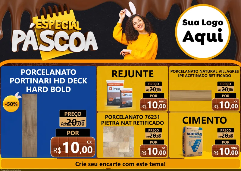 Modelo de Encarte para Encarte A4 Horizontal com o tema Especial Páscoa para Pisos e revestimentos